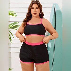 SHEIN Swim SPRTY Plus Contrast Binding Bikini Swimsuit